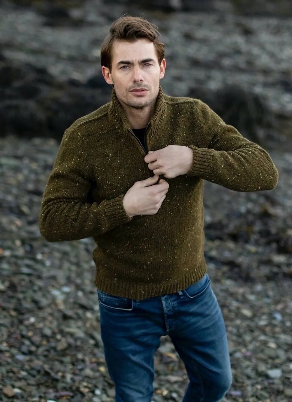 Fisherman half zip olijfgroen