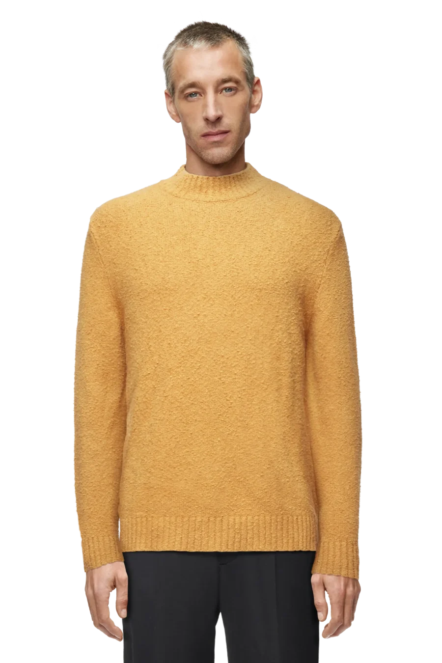 Drykorn trui bouclé stof okergeel