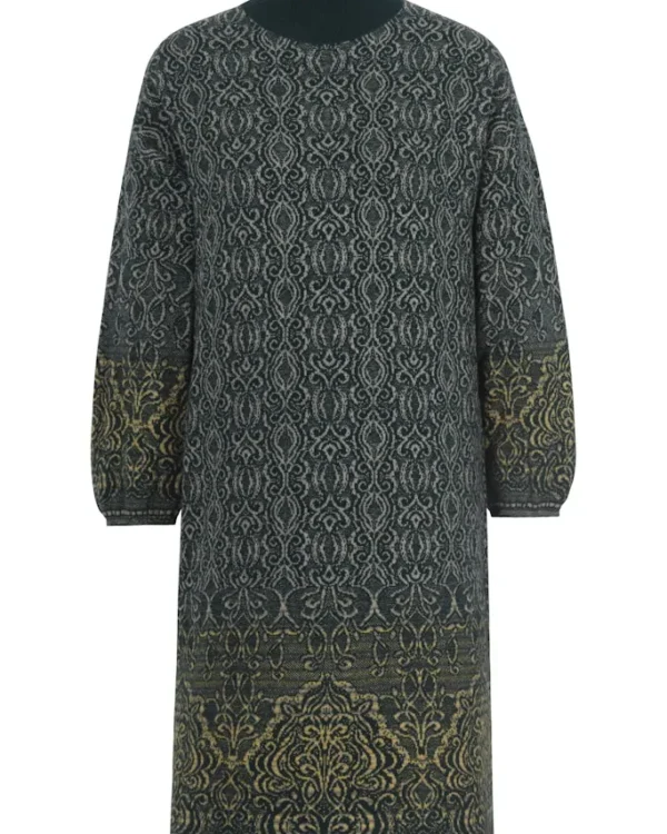 IVKO wollen jurk Ornament Pattern groen – gebreide jurk van 100% wol met jacquardpatroon en hoge hals, Sjosz Mode Zutphen