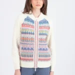 Ivko bombervest met kleurrijk patroon en ivoorkleurige mouwen – Sjosz Mode Zutphen