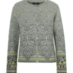 IVKO vest Ornament Pattern Light Sage – zachtgroen jacquardvest met elegante ornamentprint en contrasterende manchetten, Sjosz Mode Zutphen