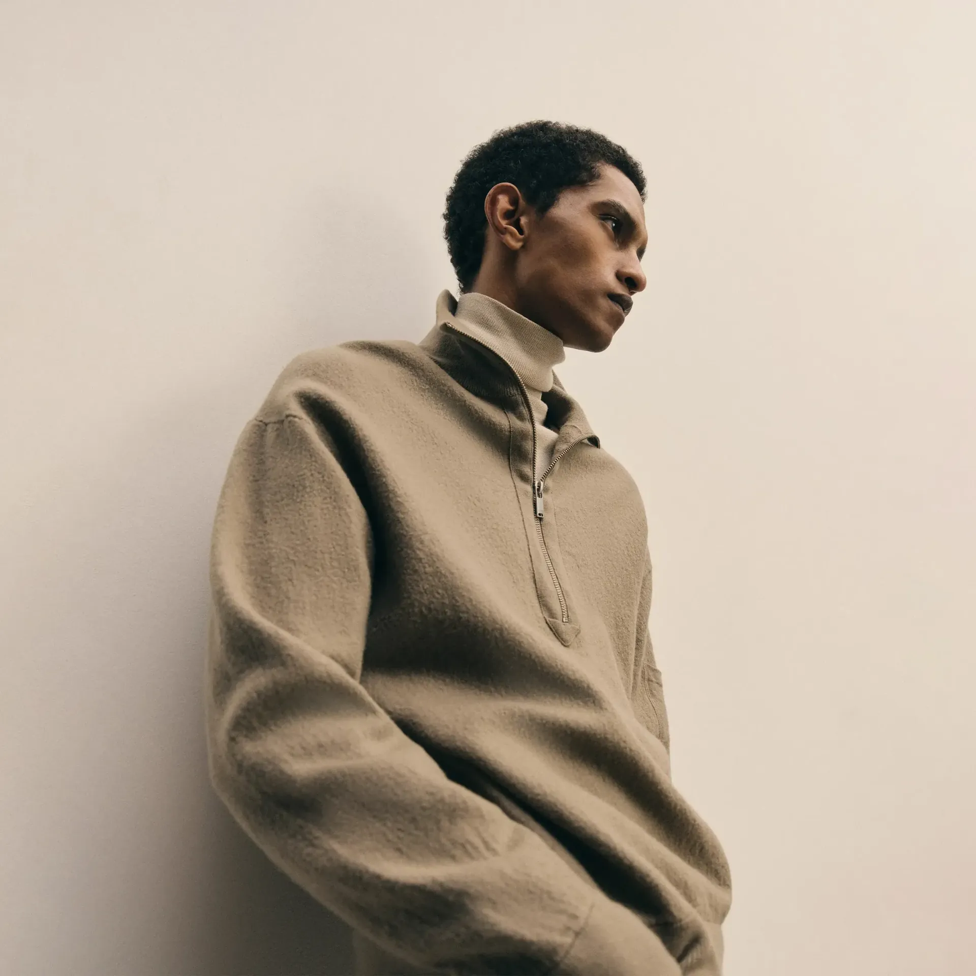 Drykorn heren zip-trui in de kleur taupe