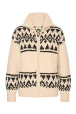 "Inti cardigan beige met zwart handgebreid baby alpacawol"