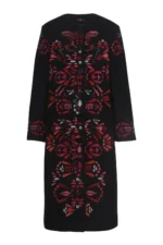 Ivko mantel van gekookte wol met geborduurd bloemmotief – voorkant, Sjosz Mode Zutphen