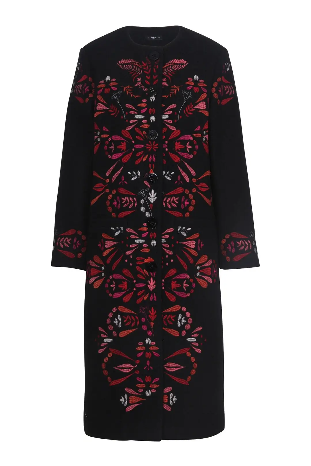 ivko boiled wool c (1) Ivko mantel van gekookte wol met geborduurd bloemmotief – voorkant, Sjosz Mode Zutphen