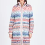 Ivko lange zip jacket met kleurrijk jacquardpatroon — voorkant, Sjosz Mode Zutphen