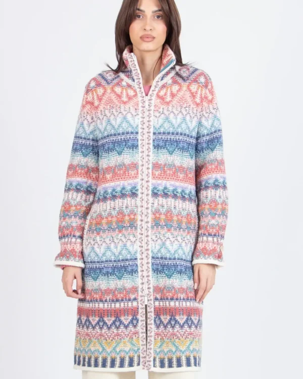 Ivko lange zip jacket met kleurrijk jacquardpatroon — voorkant, Sjosz Mode Zutphen