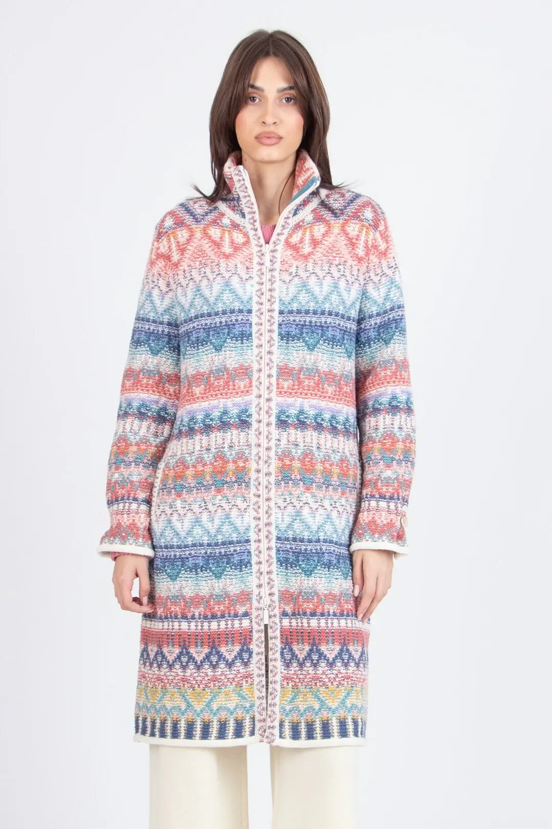 ivko zip jacket re dandy a (1) Ivko lange zip jacket met kleurrijk jacquardpatroon — voorkant, Sjosz Mode Zutphen