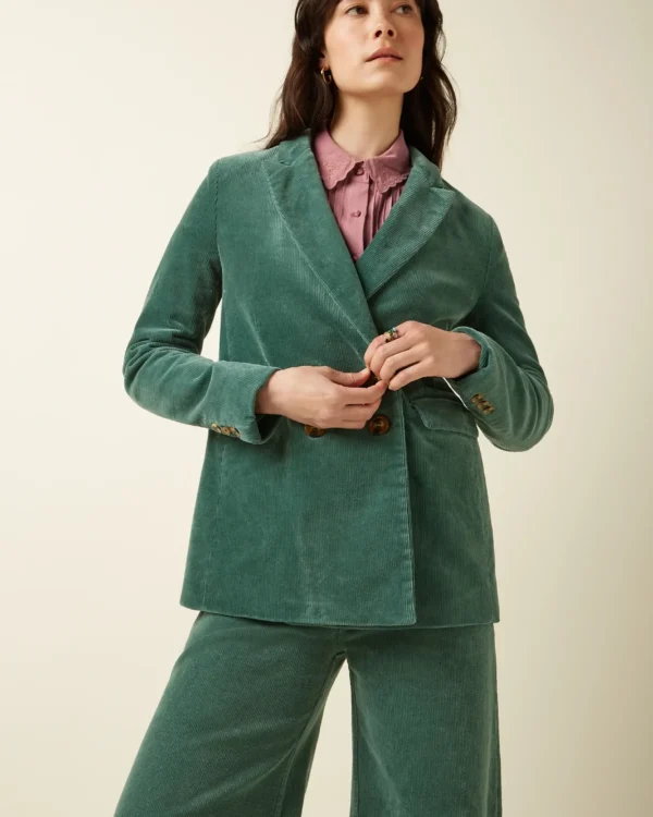 King Louie Tina Blazer van corduroy in matcha green – voorkant, Sjosz Mode Zutphen