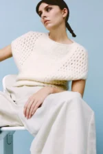 Inti Knitwear ecru gebreide top met open structuur, gemaakt van alpaca wol