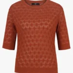 Ivko dames pullover met structuurpatroon in warm roestbruin, korte mouw