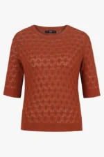 Ivko dames pullover met structuurpatroon in warm roestbruin, korte mouw