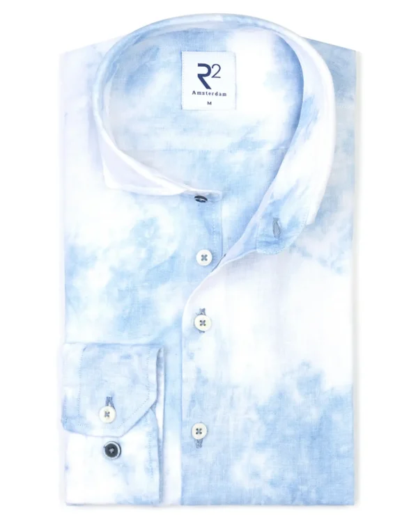 R2 Amsterdam lichtblauw tie dye overhemd heren linnen