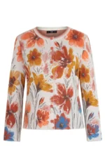 Ivko Jacquard vest met floral pattern in warme tinten rood, oker en blauw