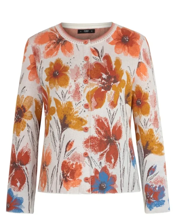 Ivko Jacquard vest met floral pattern in warme tinten rood, oker en blauw
