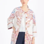 Ivko lang jacquard vest met ornament print ecru dames voorkant