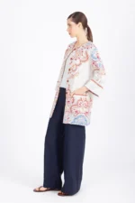 Ivko lang jacquard vest met kleurrijke ornament print dames zijaanzicht