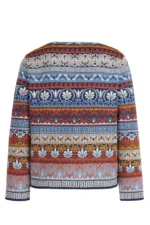 Ivko cardigan Mediterranean multicolor met grafisch ornamentdessin in blauw, roest en lichtblauw – achterkant