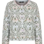 Ivko jacket Ornament in wit met groene print, gebreid vest met knopen