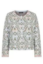 Ivko jacket Ornament in wit met groene print, gebreid vest met knopen