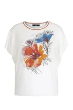 Ivko T-shirt Floral Pattern in off-white met bloemendessin in blauw, oranje en geel