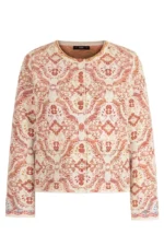 Ivko jacket Ornament in wit met koffiekleurig dessin, gebreid vest met knopen