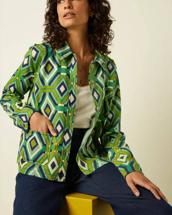 King Louie Jacket Caditz met grafische print in groen- en blauwtinten