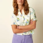 King Louie Colada Blouse crème korte mouw voorkant