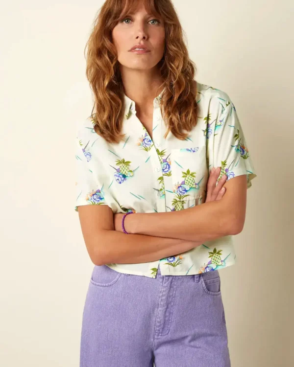 King Louie Colada Blouse crème korte mouw voorkant