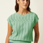 King Louie Liora top ajour gebreide top mintgroen – model voorkant