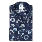 R2 overhemd bloemenprint donkerblauw modern fit voorkant