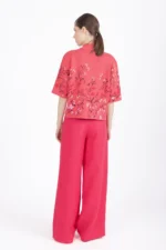 Ivko jacket floral pattern roze met fijne bloemenjacquard achterkant