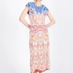 Ivko midi jurk ornament patroon multicolor model voorkant