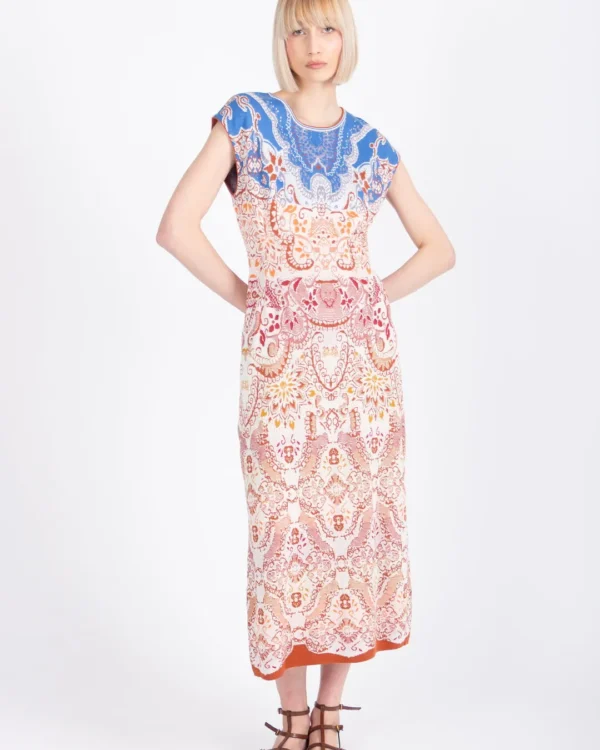 Ivko midi jurk ornament patroon multicolor model voorkant