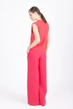 Ivko linnen broek roze wide leg achterkant model