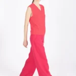 Ivko linnen broek roze wijde pijpen dames model zijkant