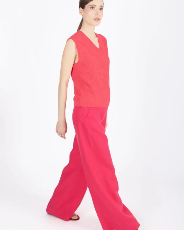 Ivko linnen broek roze wijde pijpen dames model zijkant