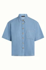 King Louie Evelina blouse denim met korte mouwen en borstzak