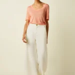 King Louie Peppa Pants Spring Denim ecru – wide leg broek met hoge taille op model