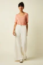 King Louie Peppa Pants Spring Denim ecru – wide leg broek met hoge taille op model