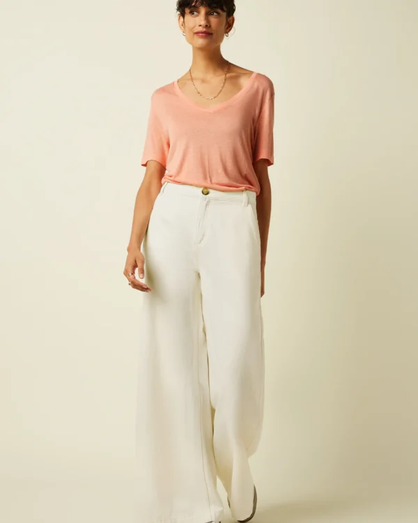 King Louie Peppa Pants Spring Denim ecru – wide leg broek met hoge taille op model