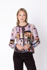 Ivko Cardigan Abstract Geometry van GOTS katoen dames voorkant