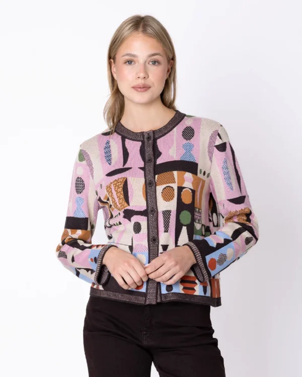Ivko Cardigan Abstract Geometry van GOTS katoen dames voorkant