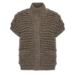 Taupebruine Inti Knitwear cardigan Flavia van baby alpacawol met korte mouwen, knopen en lusstructuur.
